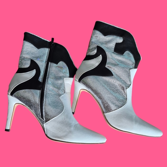 Shoes - Super DISCO  Silver White Ankle Boots Heel 41